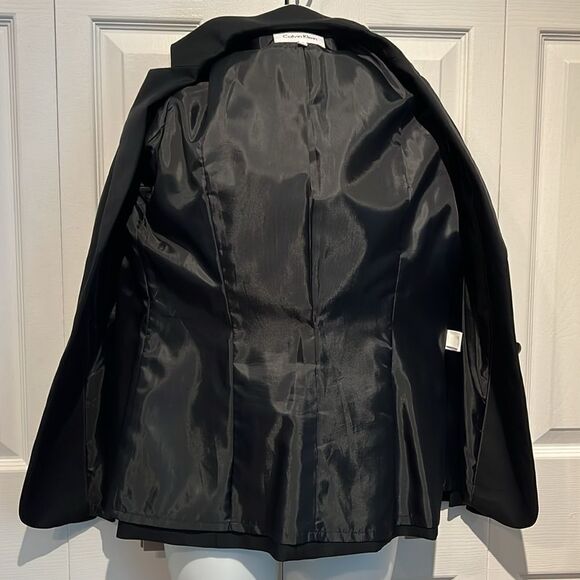 Calvin Klein Black‎ Lined Front Box Pleats Button Closure Blazer Size 8 - Picture 10 of 12